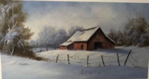 Winter barn in the snow.